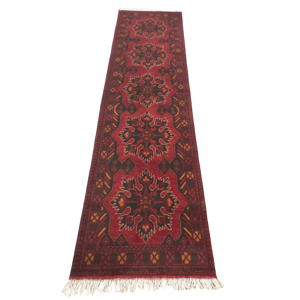 288 x 77 cm Hand Knotted Afghan Turkmen Wool Runner Rug