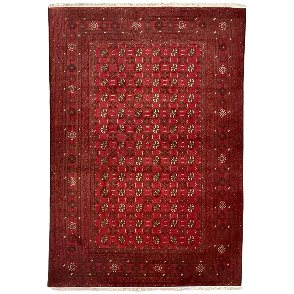 287 x 194 cm Hand-Knotted Red Afghan Wool Akche Rug