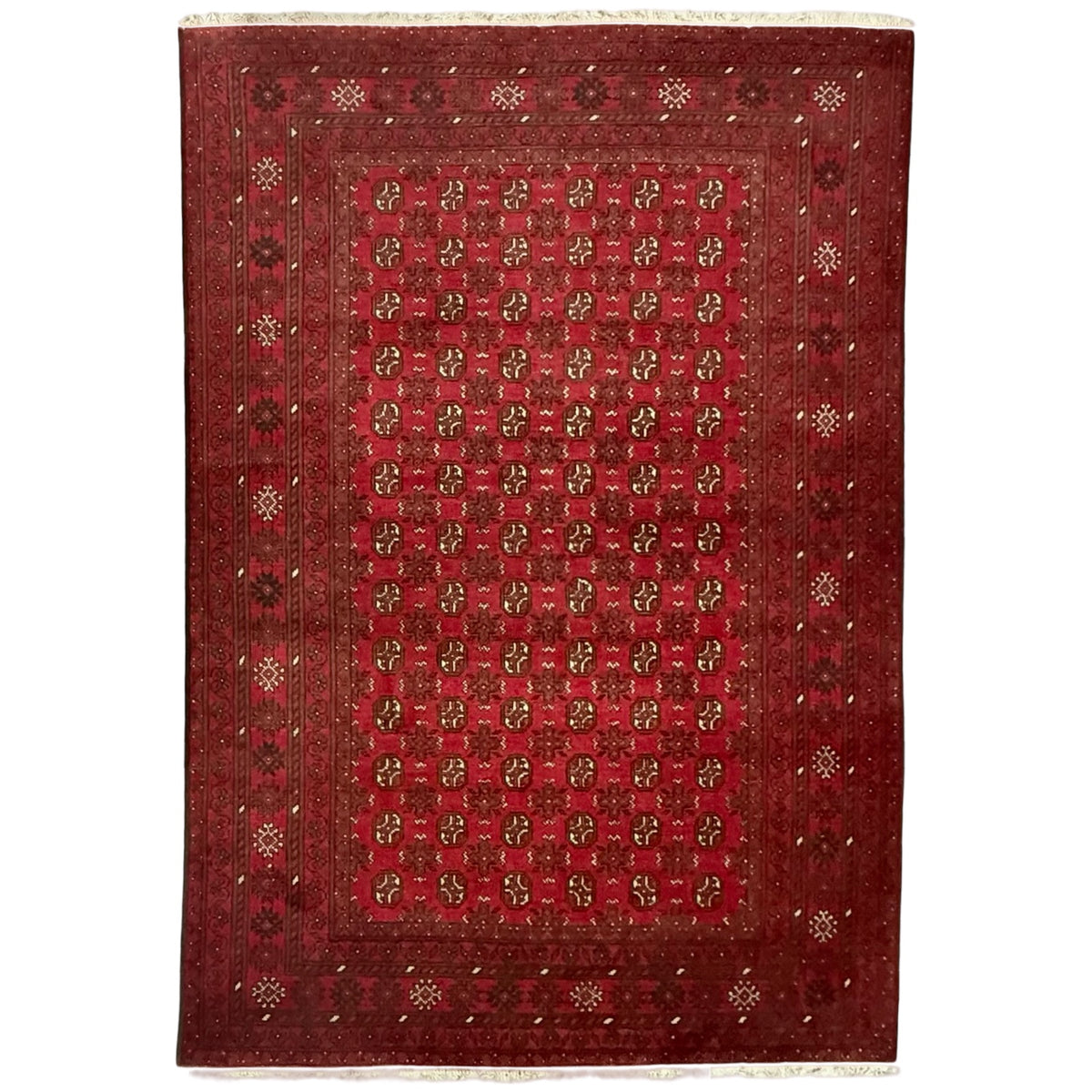 287 x 194 cm Hand-Knotted Red Afghan Wool Akche Rug