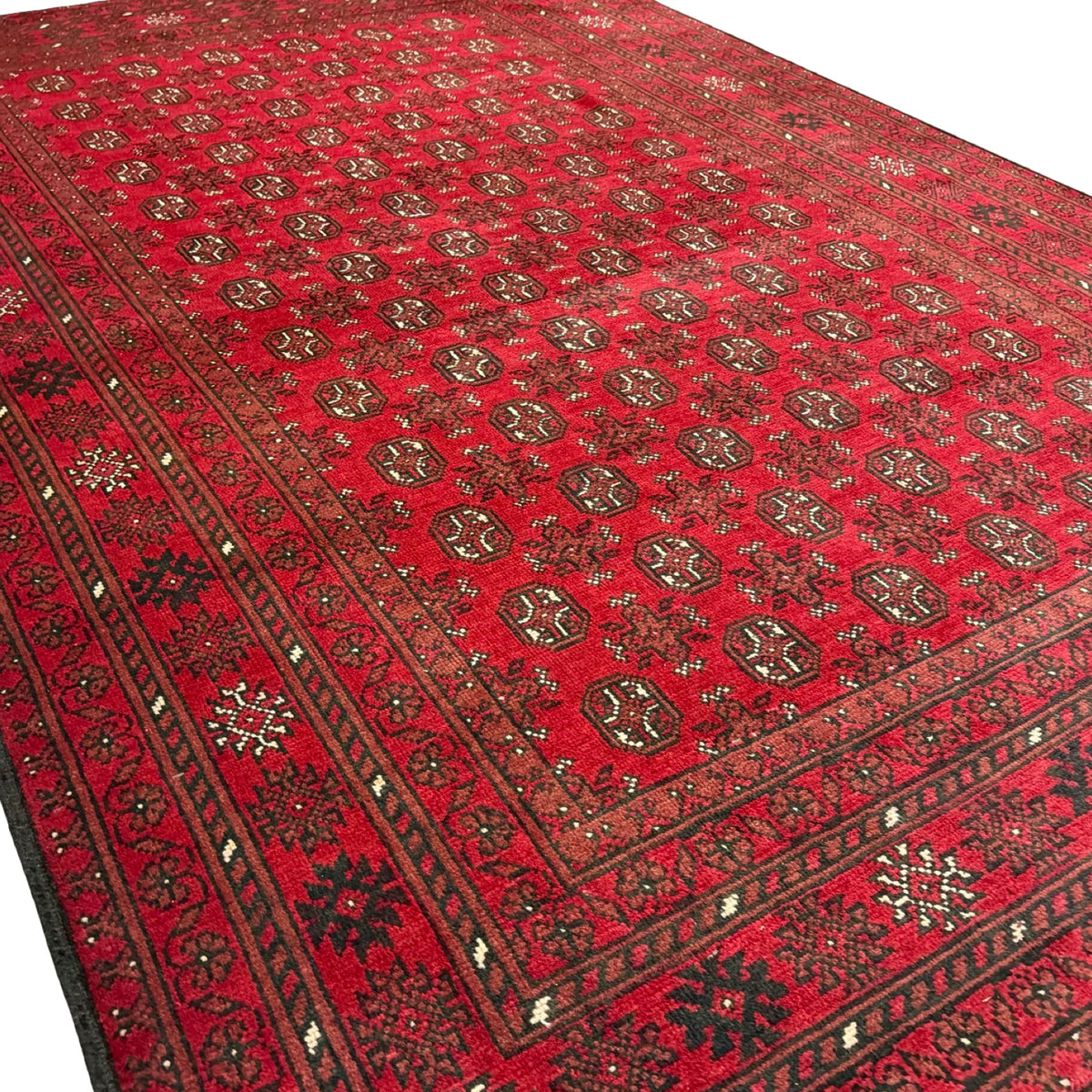 287 x 194 cm Hand-Knotted Red Afghan Wool Akche Rug