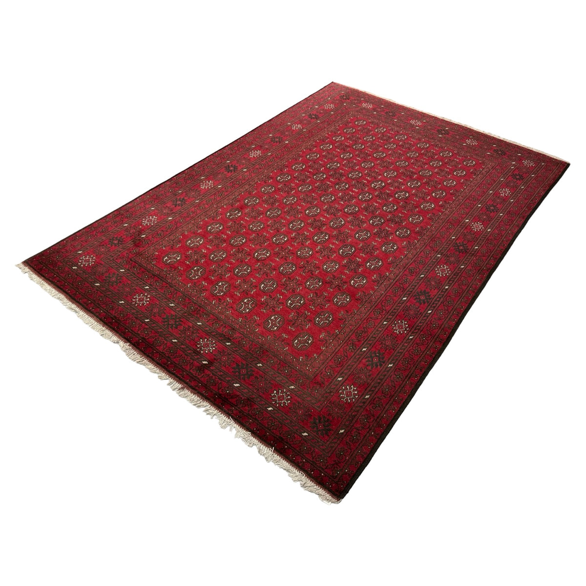 287 x 194 cm Hand-Knotted Red Afghan Wool Akche Rug
