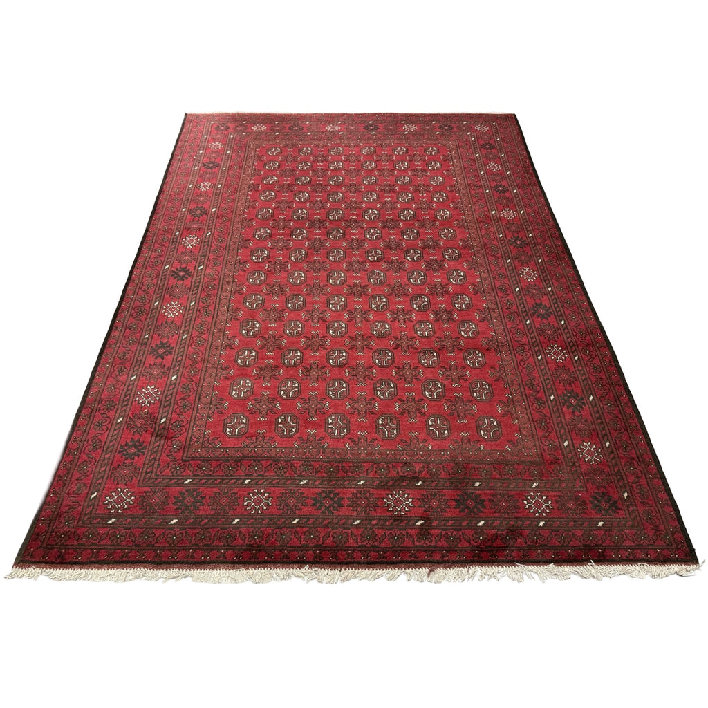 287 x 194 cm Hand-Knotted Red Afghan Wool Akche Rug