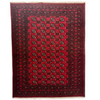 192 x 149 cm Hand-Knotted Red Bokhara Afghan Akche