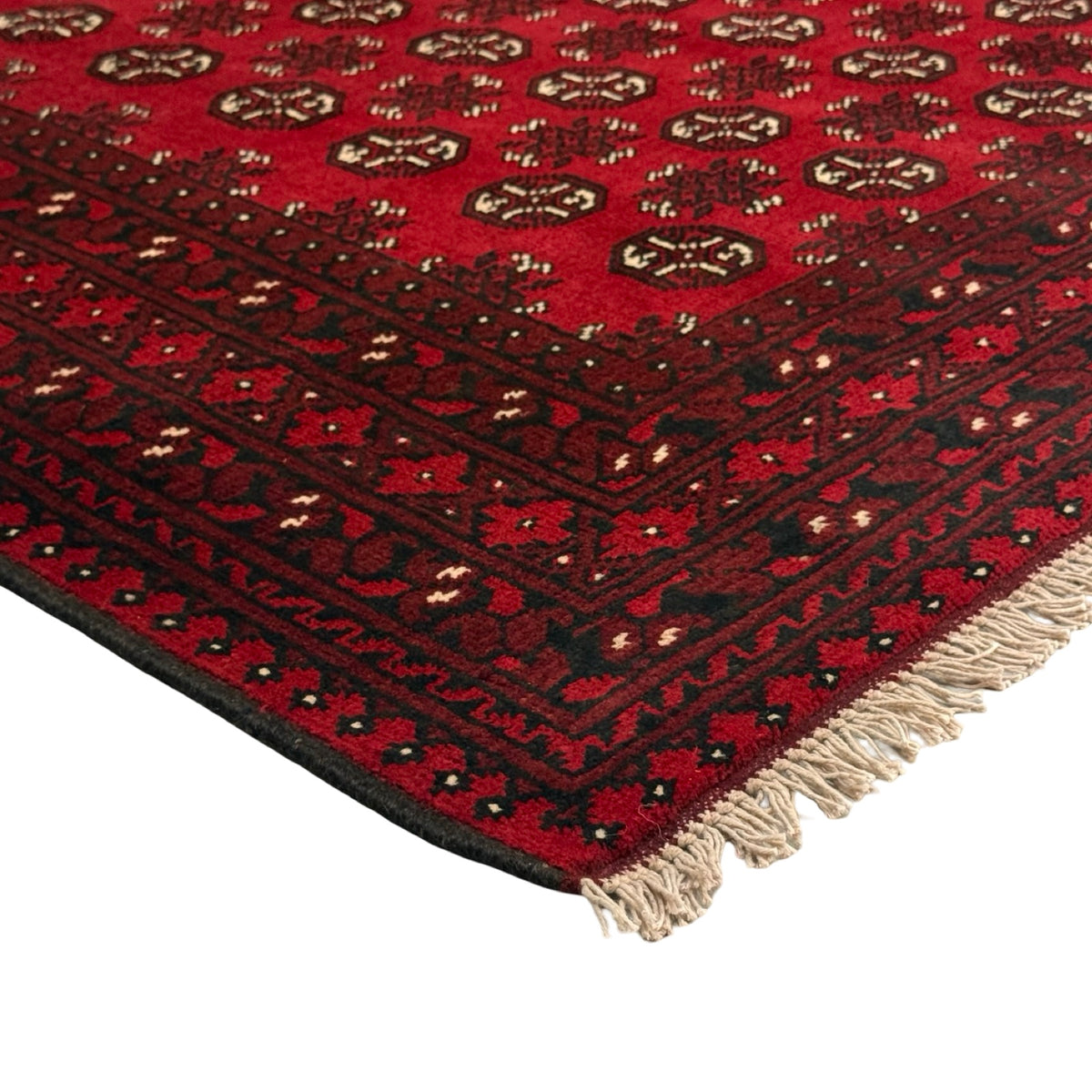 192 x 149 cm Hand-Knotted Red Bokhara Afghan Akche