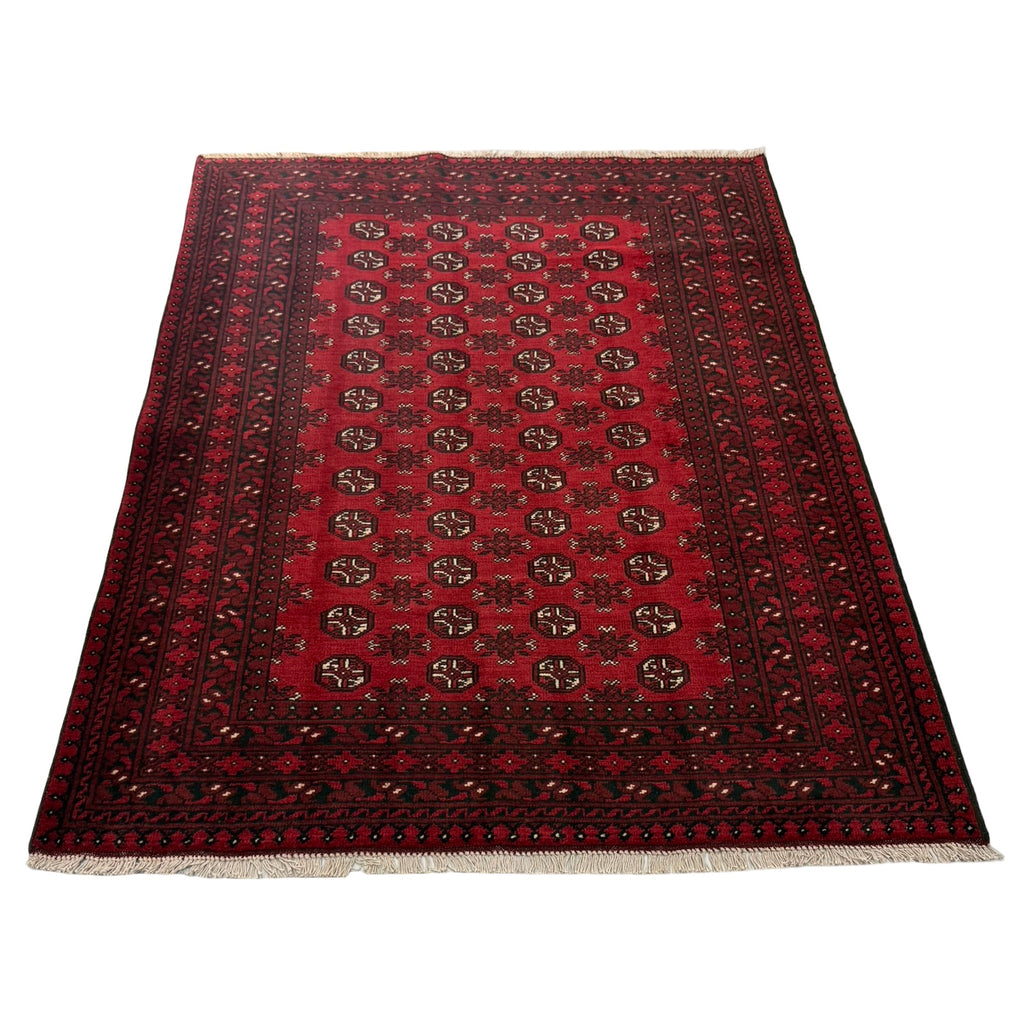 192 x 149 cm Hand-Knotted Red Bokhara Afghan Akche