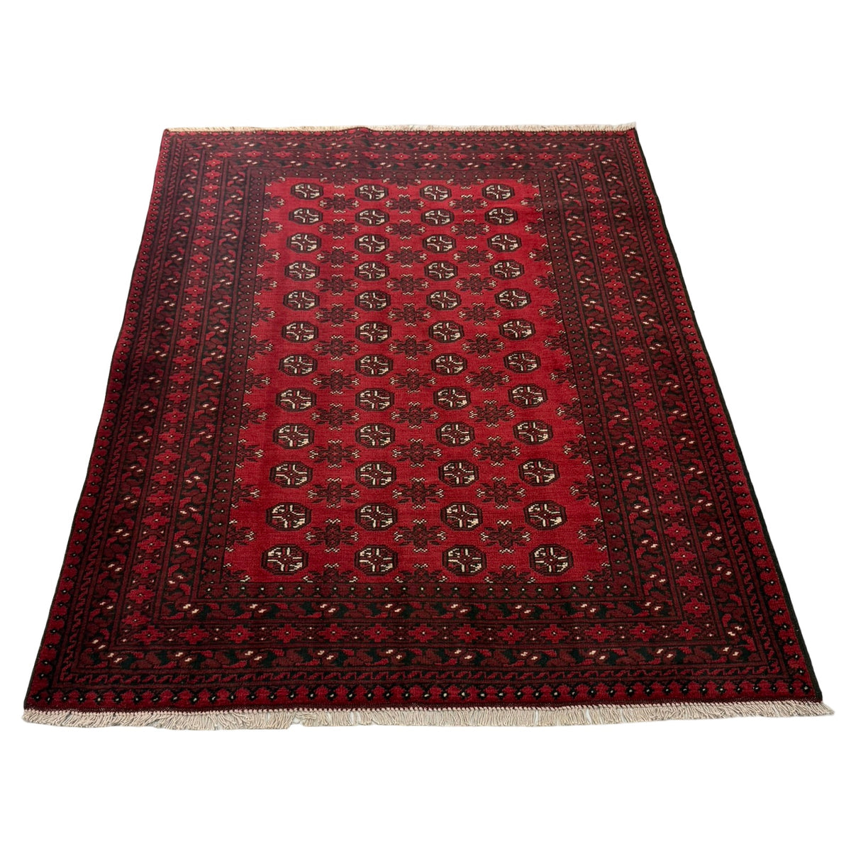 192 x 149 cm Hand-Knotted Red Bokhara Afghan Akche