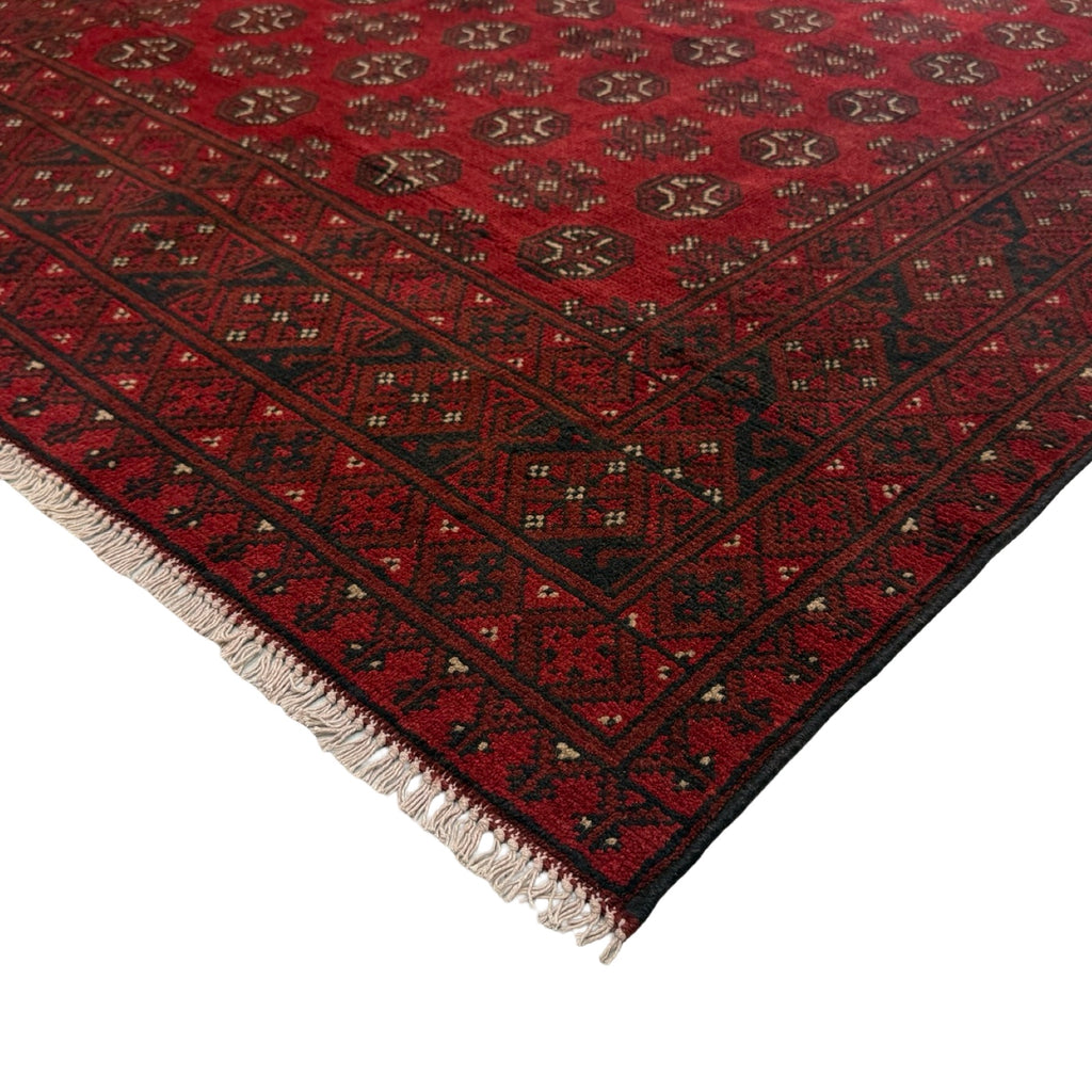 191 x 150 cm Hand-Knotted Red Bokhara Afghan Akche
