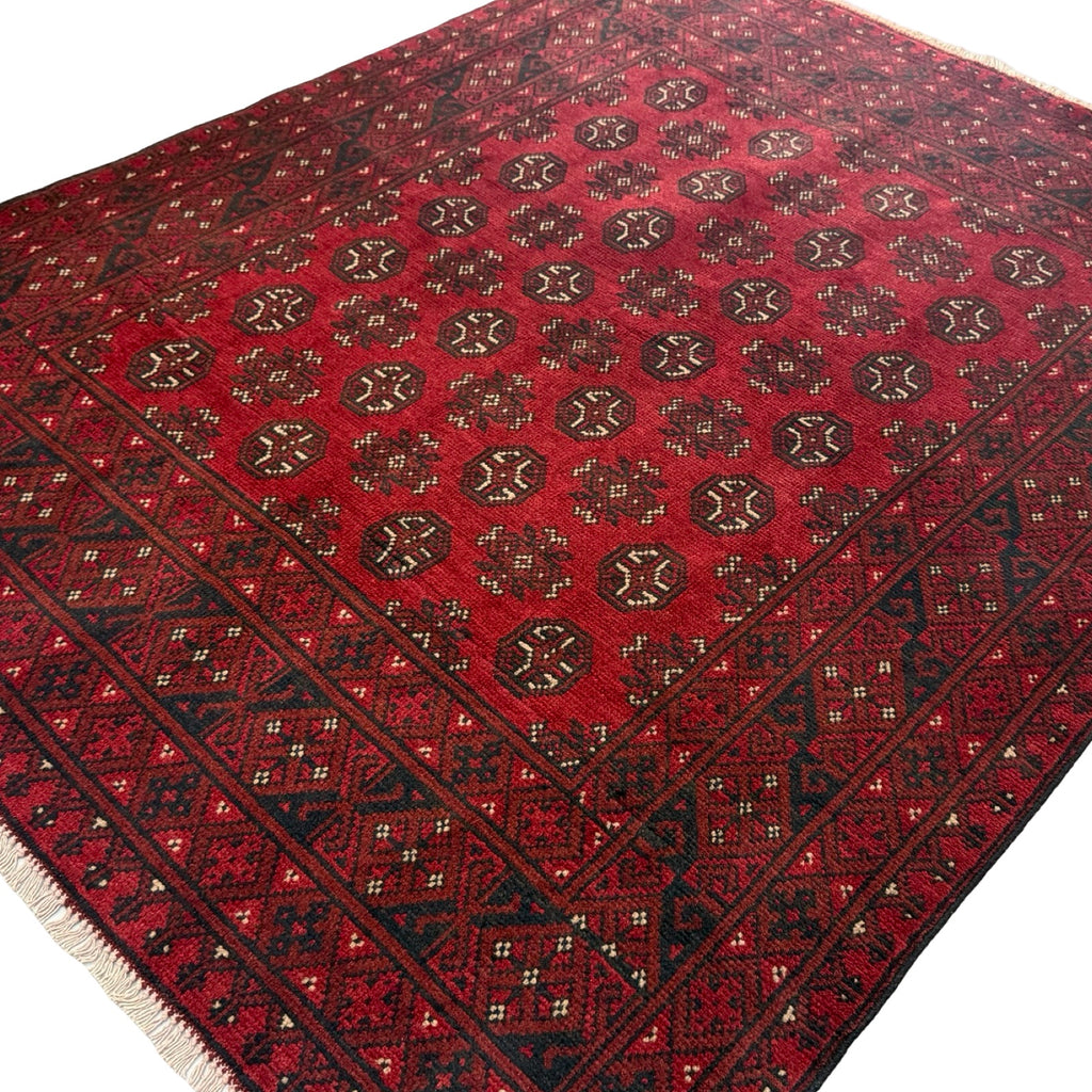 191 x 150 cm Hand-Knotted Red Bokhara Afghan Akche