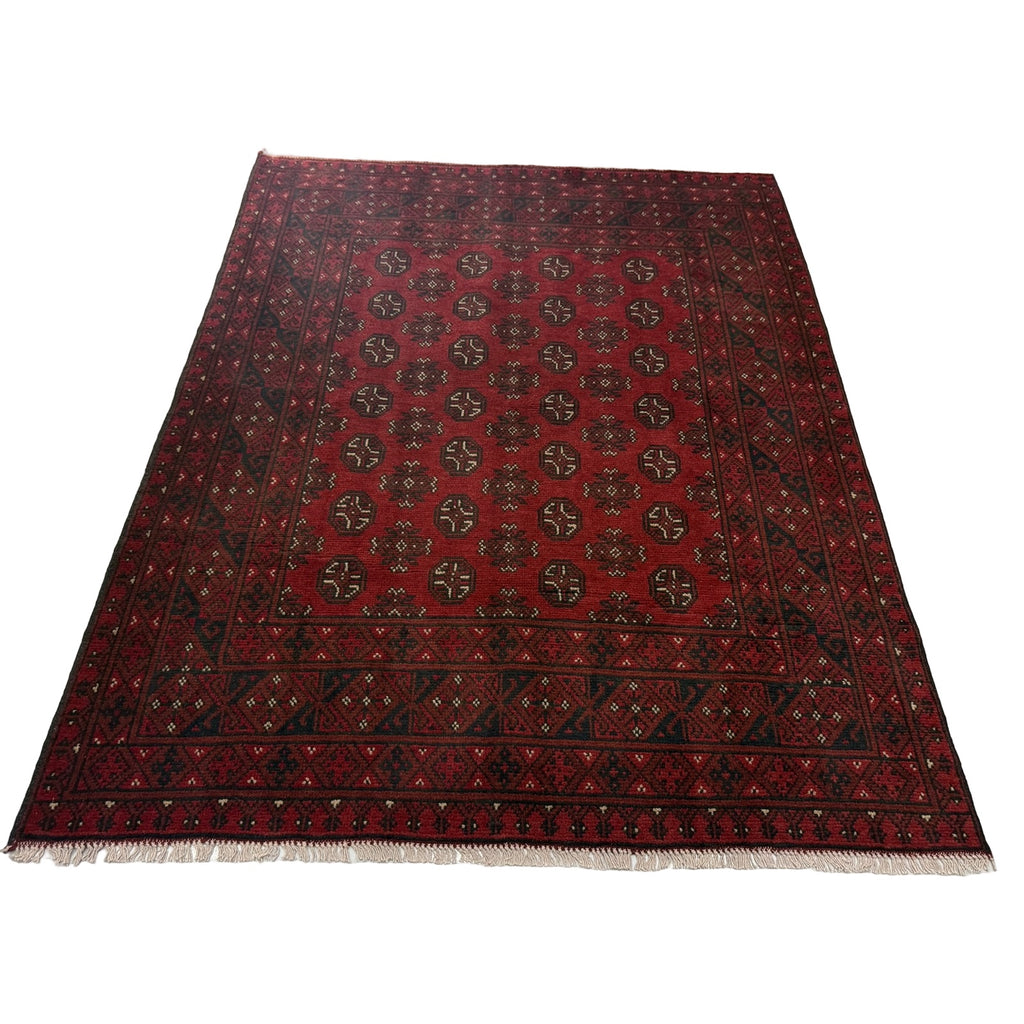 191 x 150 cm Hand-Knotted Red Bokhara Afghan Akche