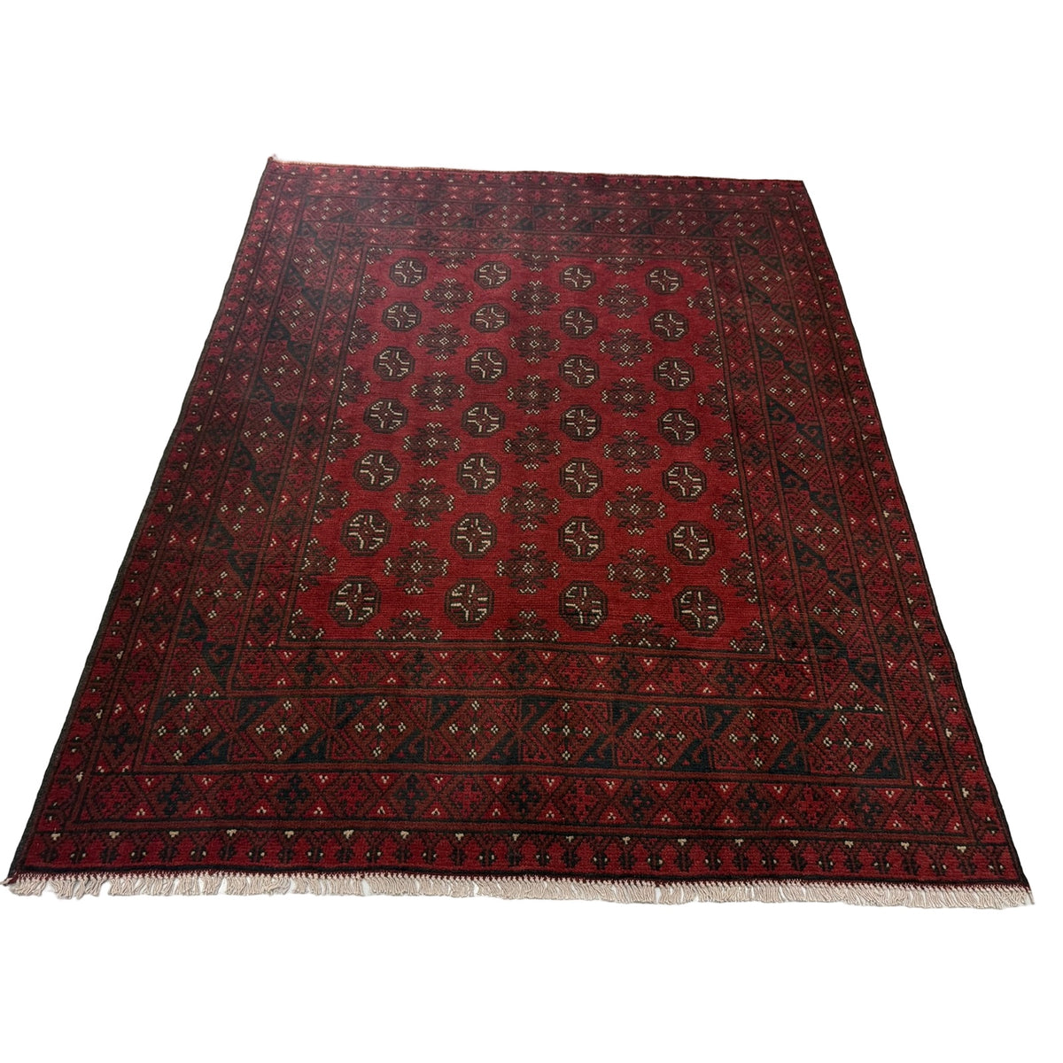 191 x 150 cm Hand-Knotted Red Bokhara Afghan Akche