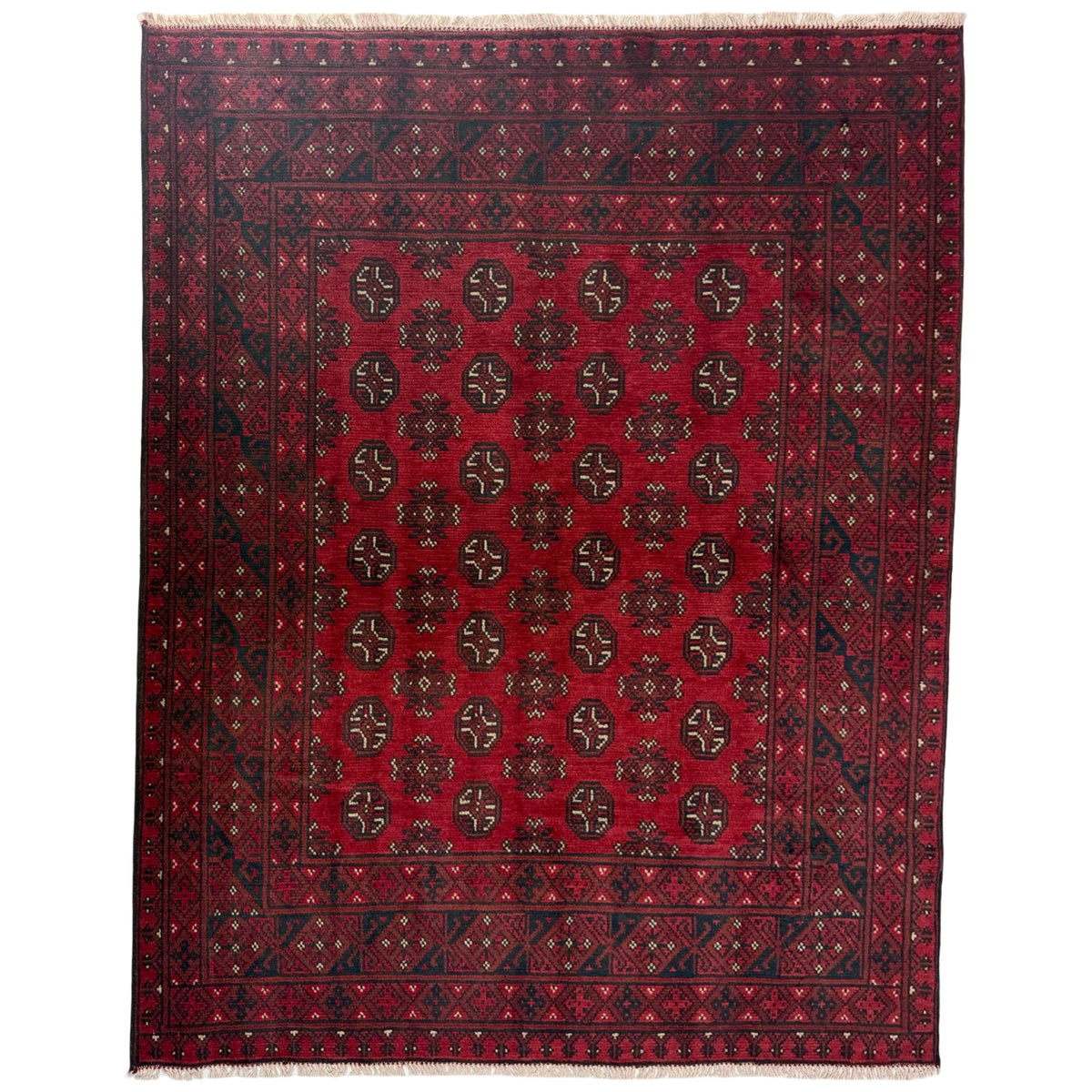 191 x 150 cm Hand-Knotted Red Bokhara Afghan Akche