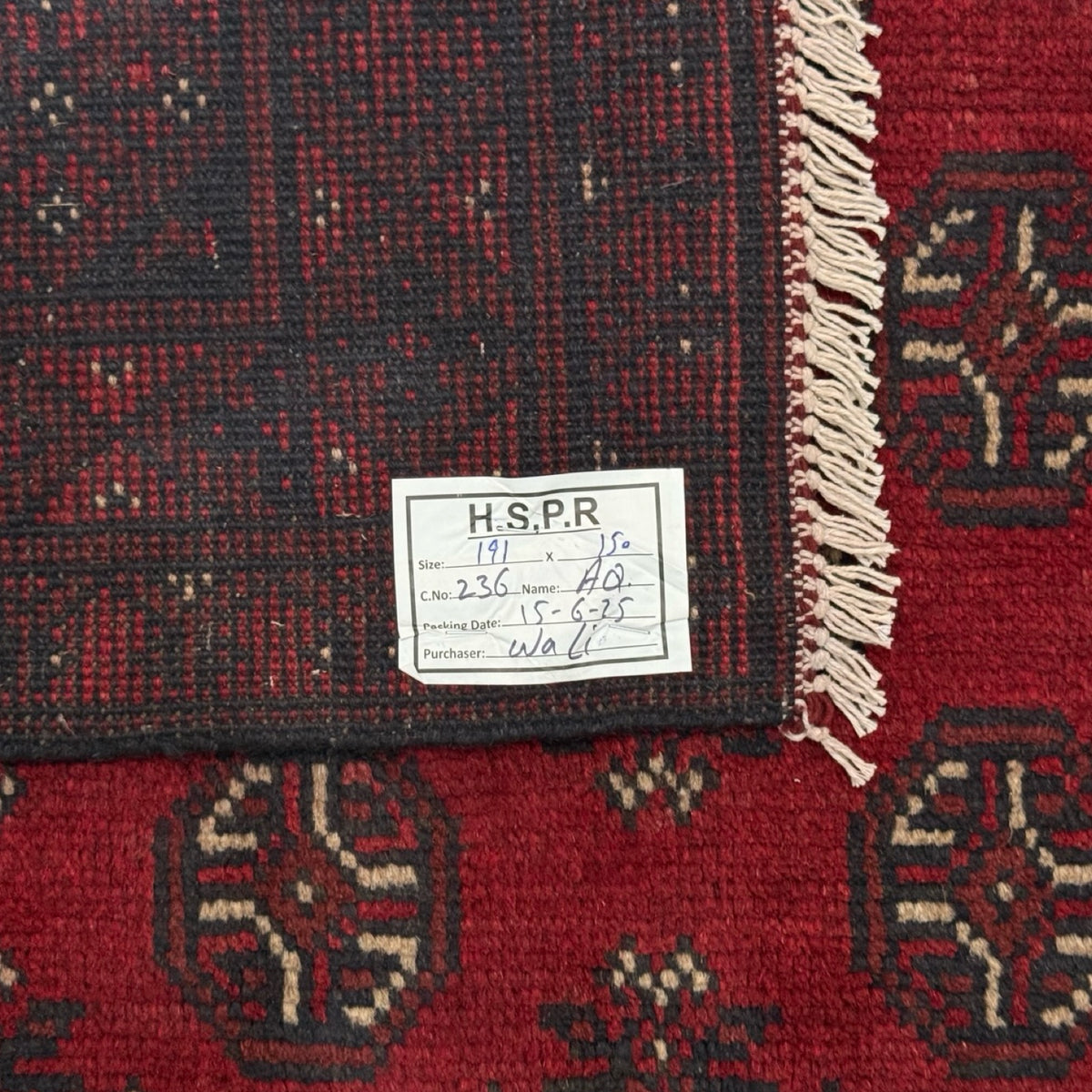 191 x 150 cm Hand-Knotted Red Bokhara Afghan Akche