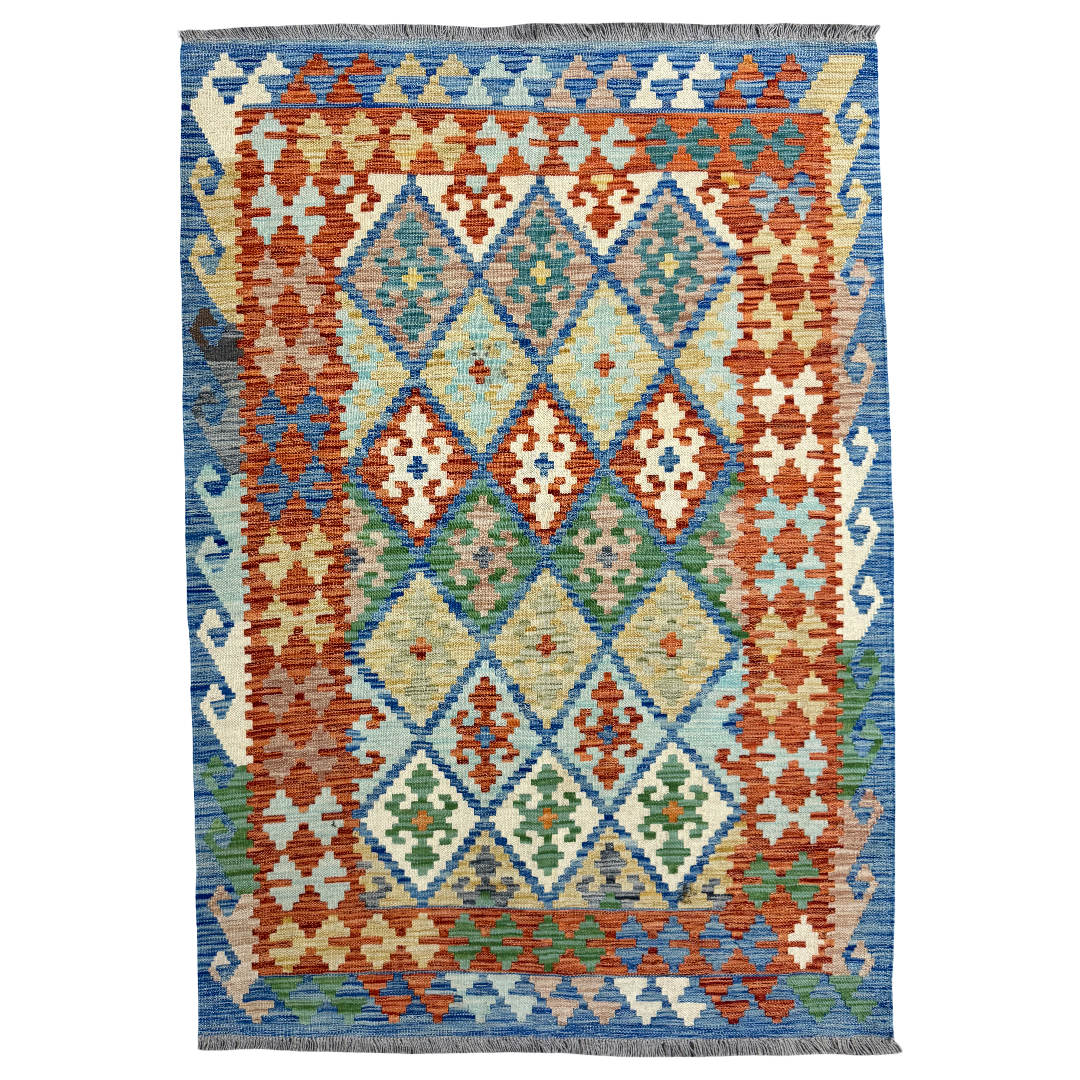 179 x 126 cm Hand-Woven Afghan Kilim Rug – Wool Flatweave