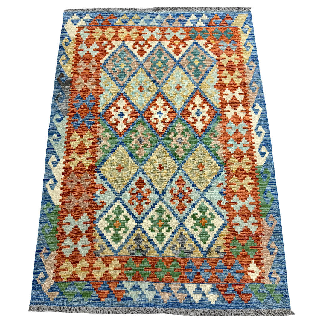 179 x 126 cm Hand-Woven Afghan Kilim Rug – Wool Flatweave
