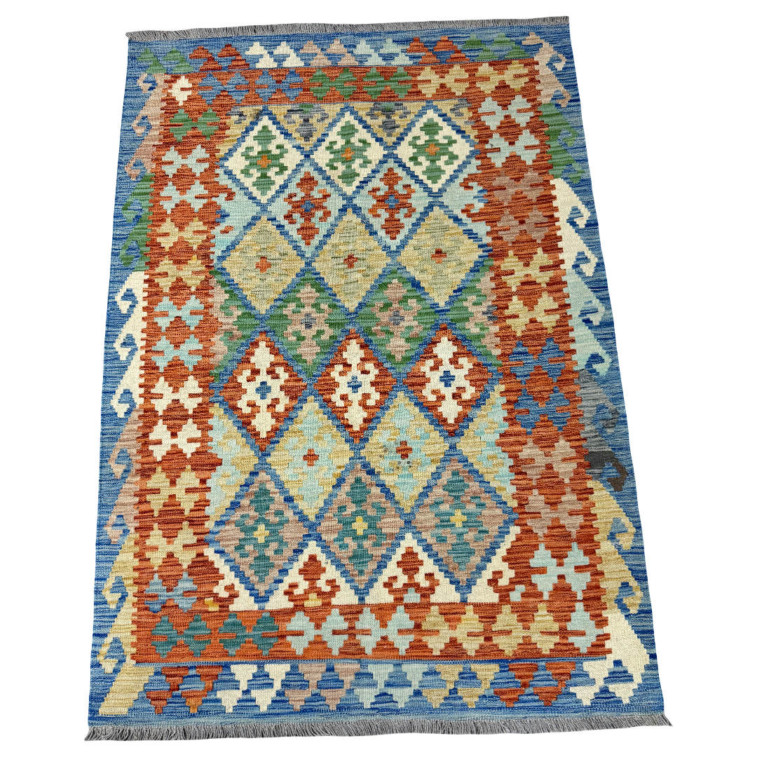 179 x 126 cm Hand-Woven Afghan Kilim Rug – Wool Flatweave