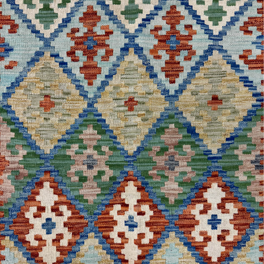 179 x 126 cm Hand-Woven Afghan Kilim Rug – Wool Flatweave
