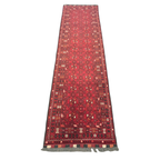 283 x 75 cm Hand Knotted Afghan Turkmen Wool Runner Rug
