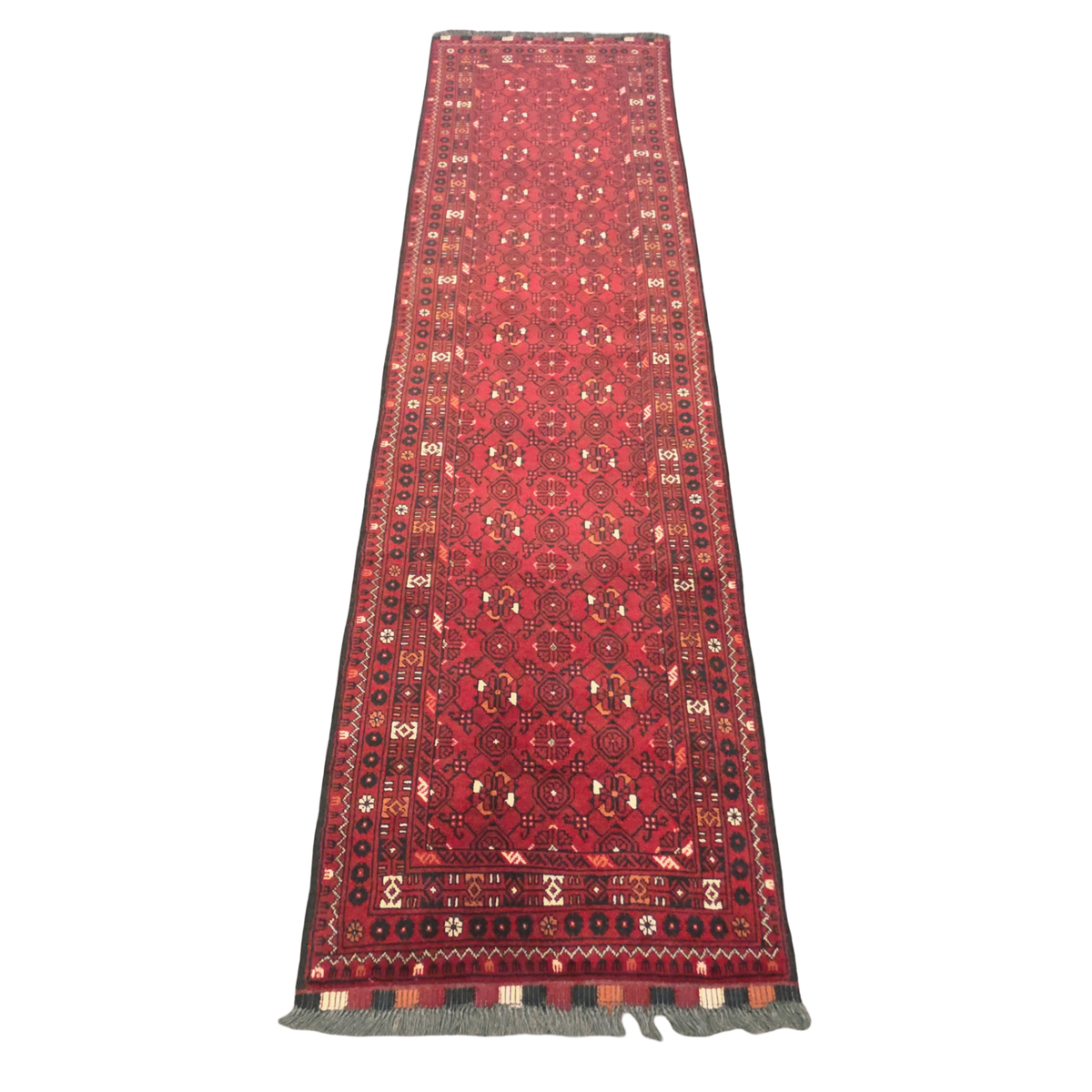 283 x 75 cm Hand Knotted Afghan Turkmen Wool Runner Rug