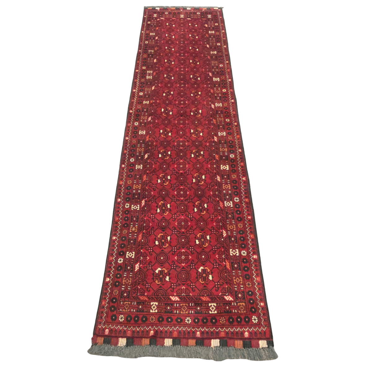 283 x 75 cm Hand Knotted Afghan Turkmen Wool Runner Rug
