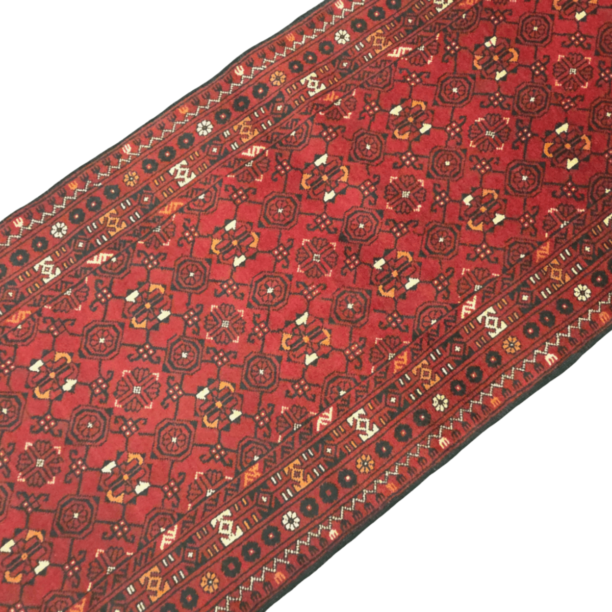 283 x 75 cm Hand Knotted Afghan Turkmen Wool Runner Rug
