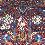 Navy and red sickle leaf rug detail
