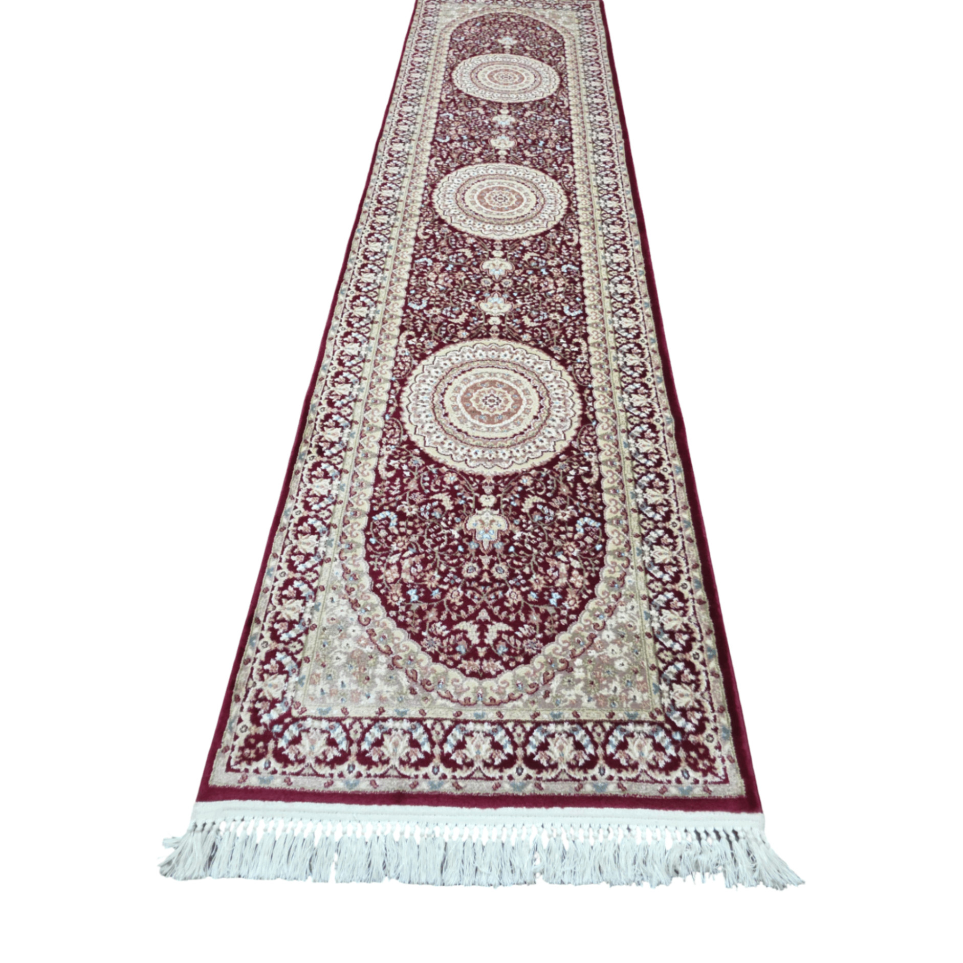 Deep red Persian design runner rug detail