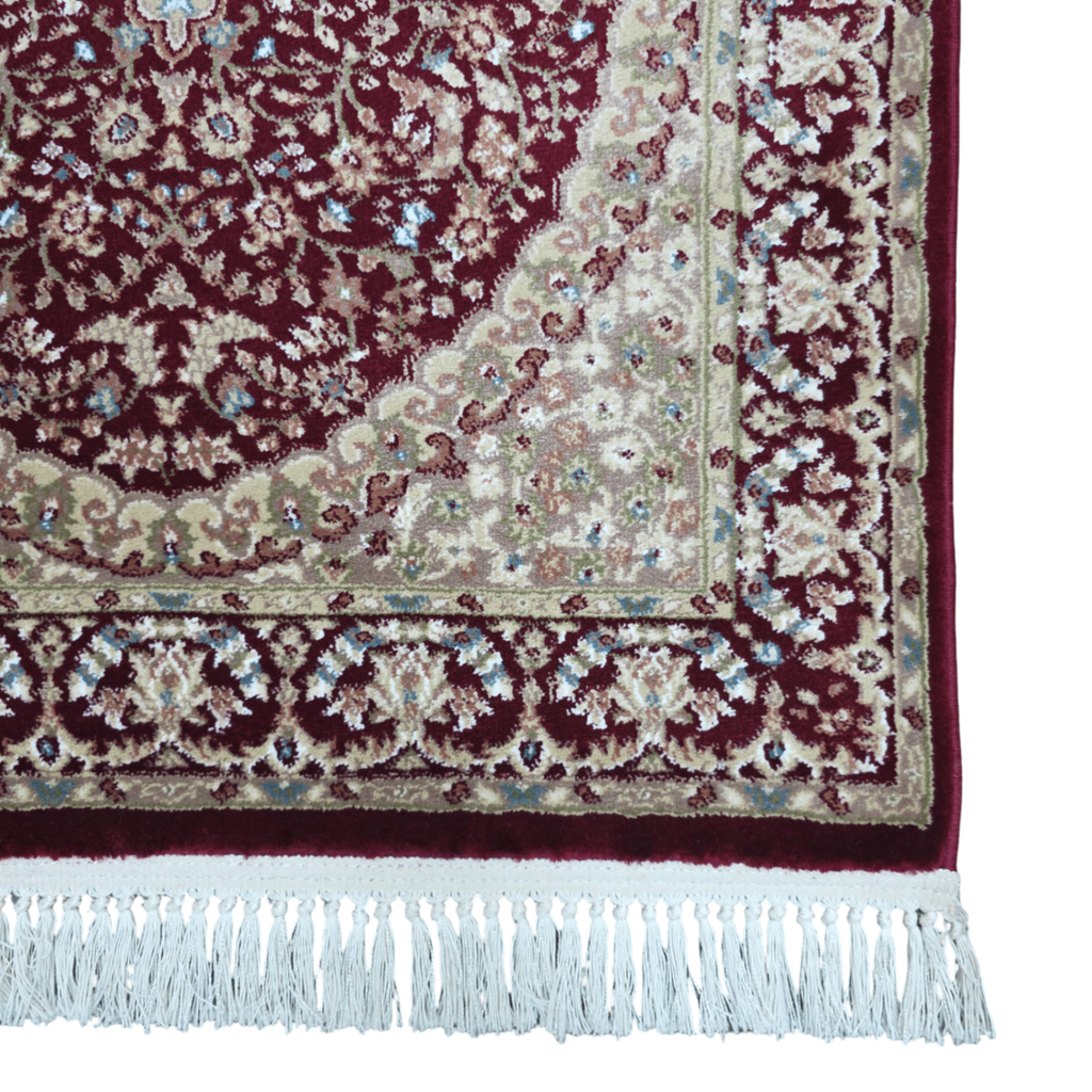 Deep red Persian design runner rug detail