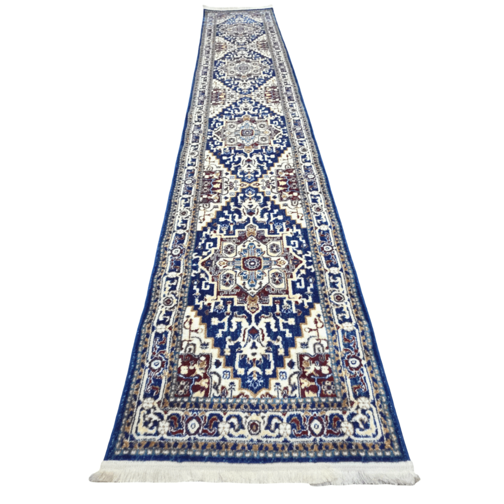 400 x 80 cm Persian Design Machine Made Runner Rug in Blue & Turquoise II