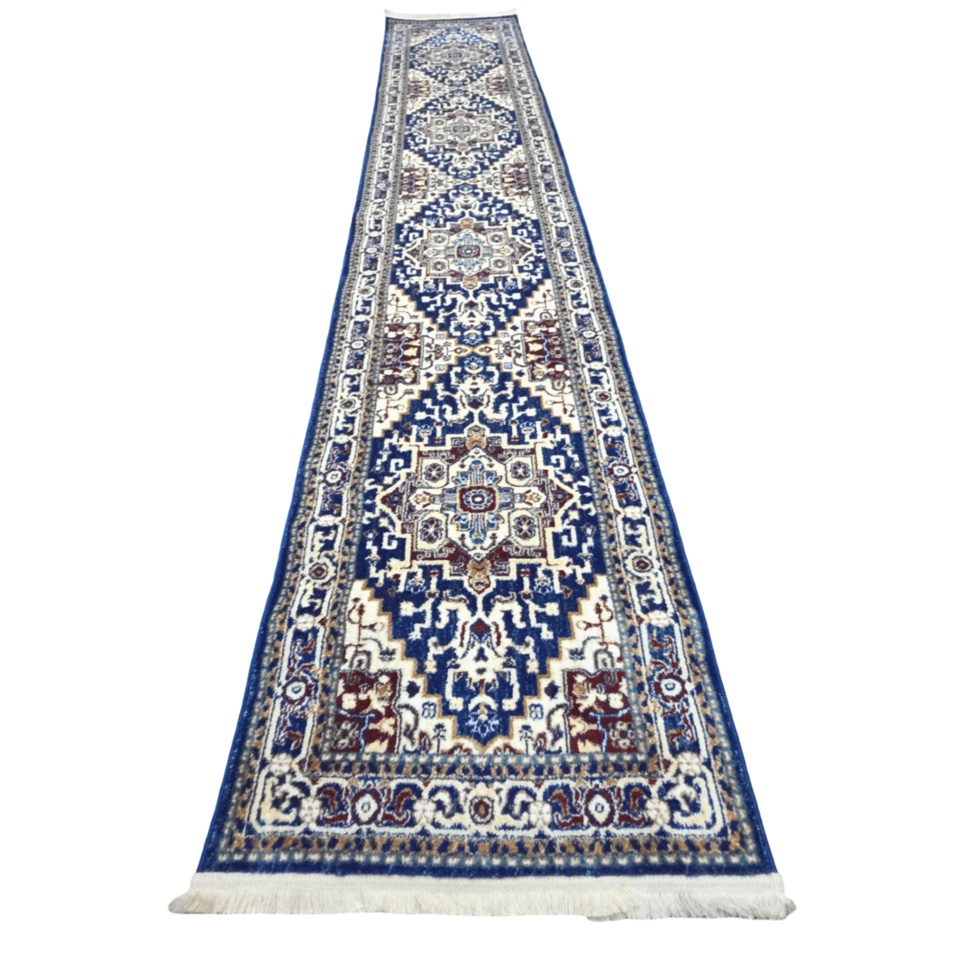 400 x 80 cm Persian Design Machine Made Runner Rug in Blue & Turquoise II