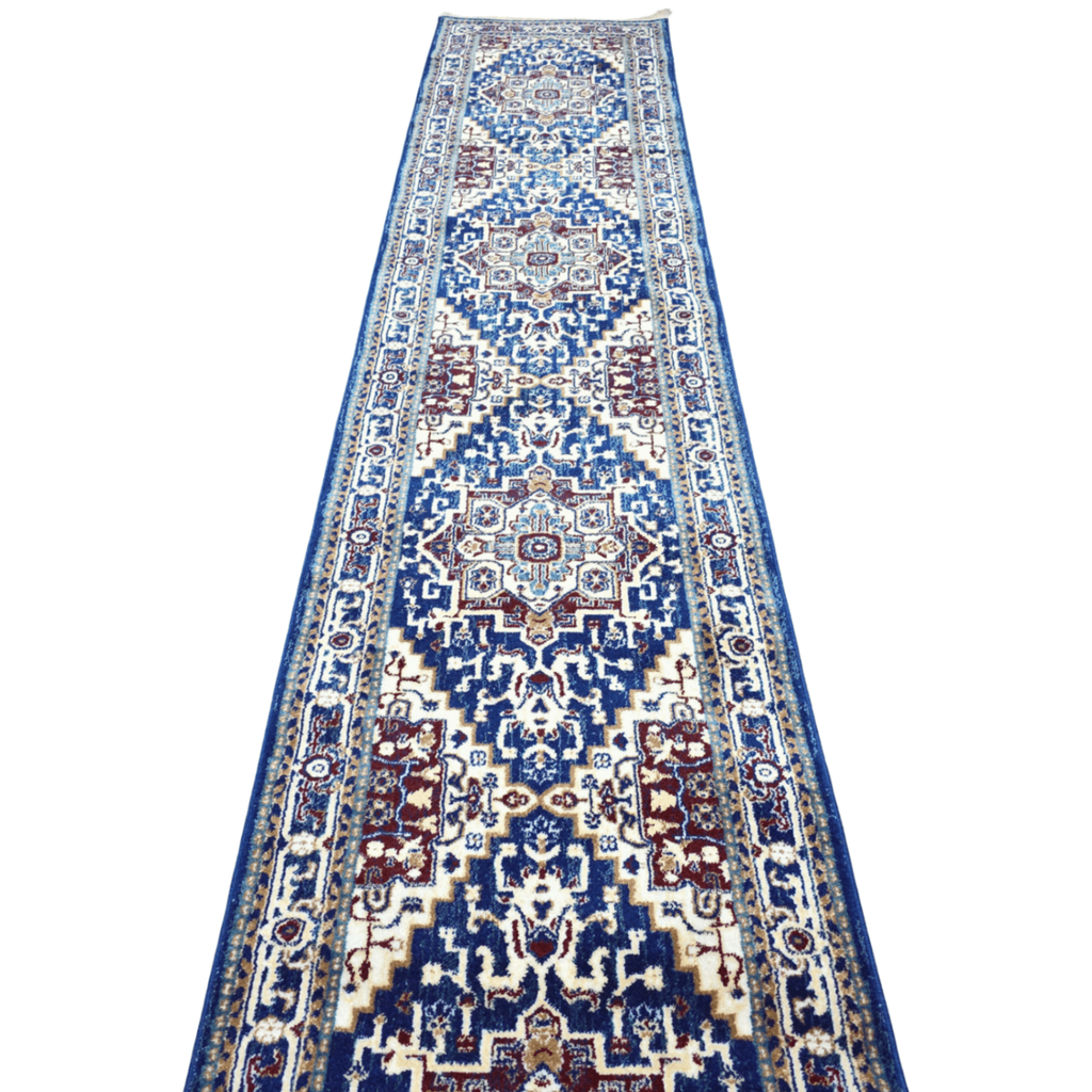 Blue and turquoise Persian runner rug detail