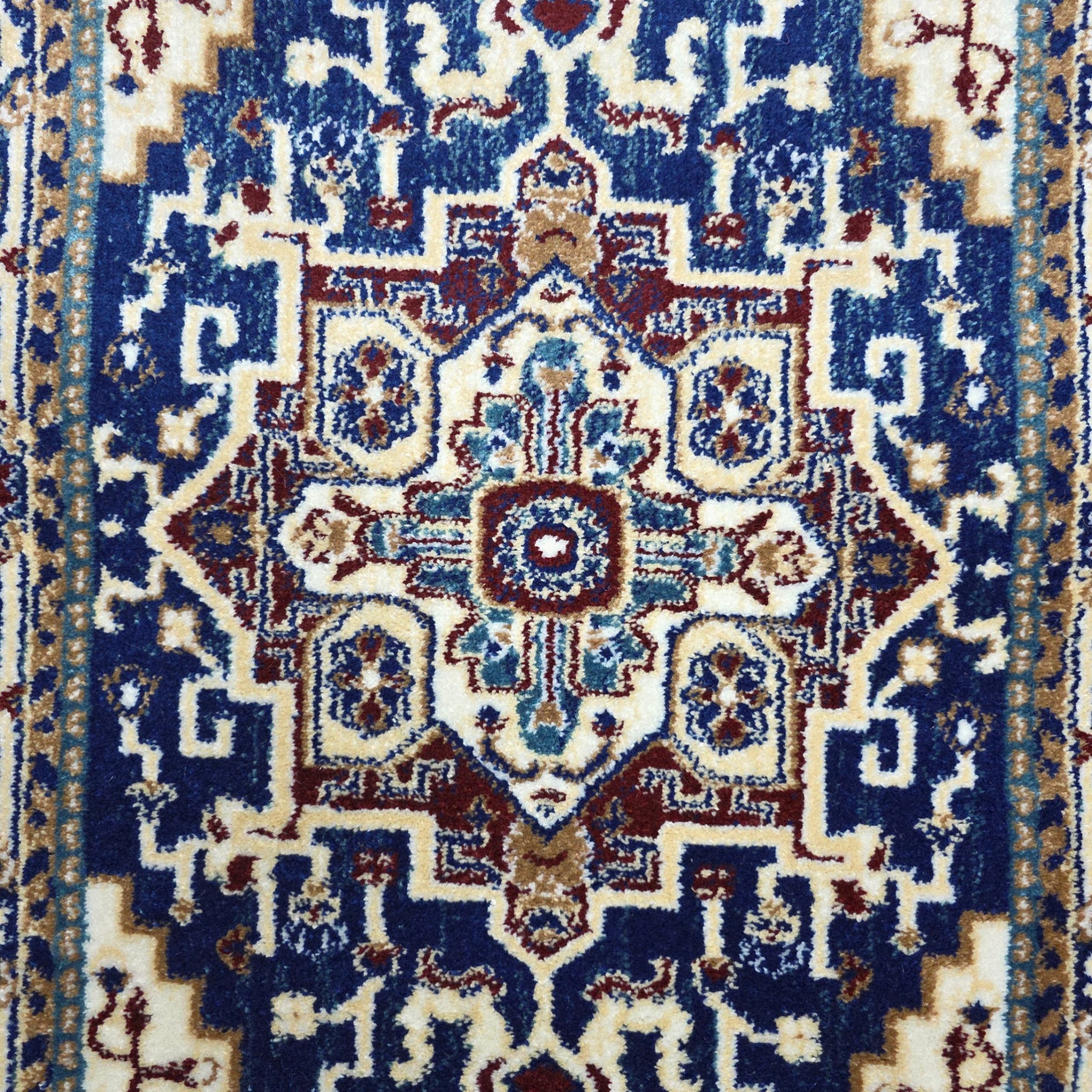 Blue and turquoise Persian runner rug detail