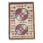60 x 40 cm Afghan Chobi Hand-Knotted Wool Rug in Brown and Ivory