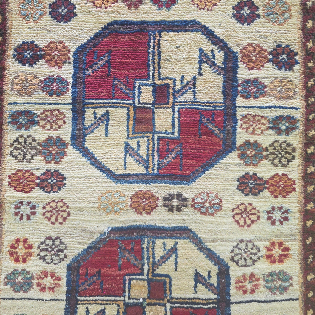 60 x 40 cm Afghan Chobi Hand-Knotted Wool Rug in Brown and Ivory