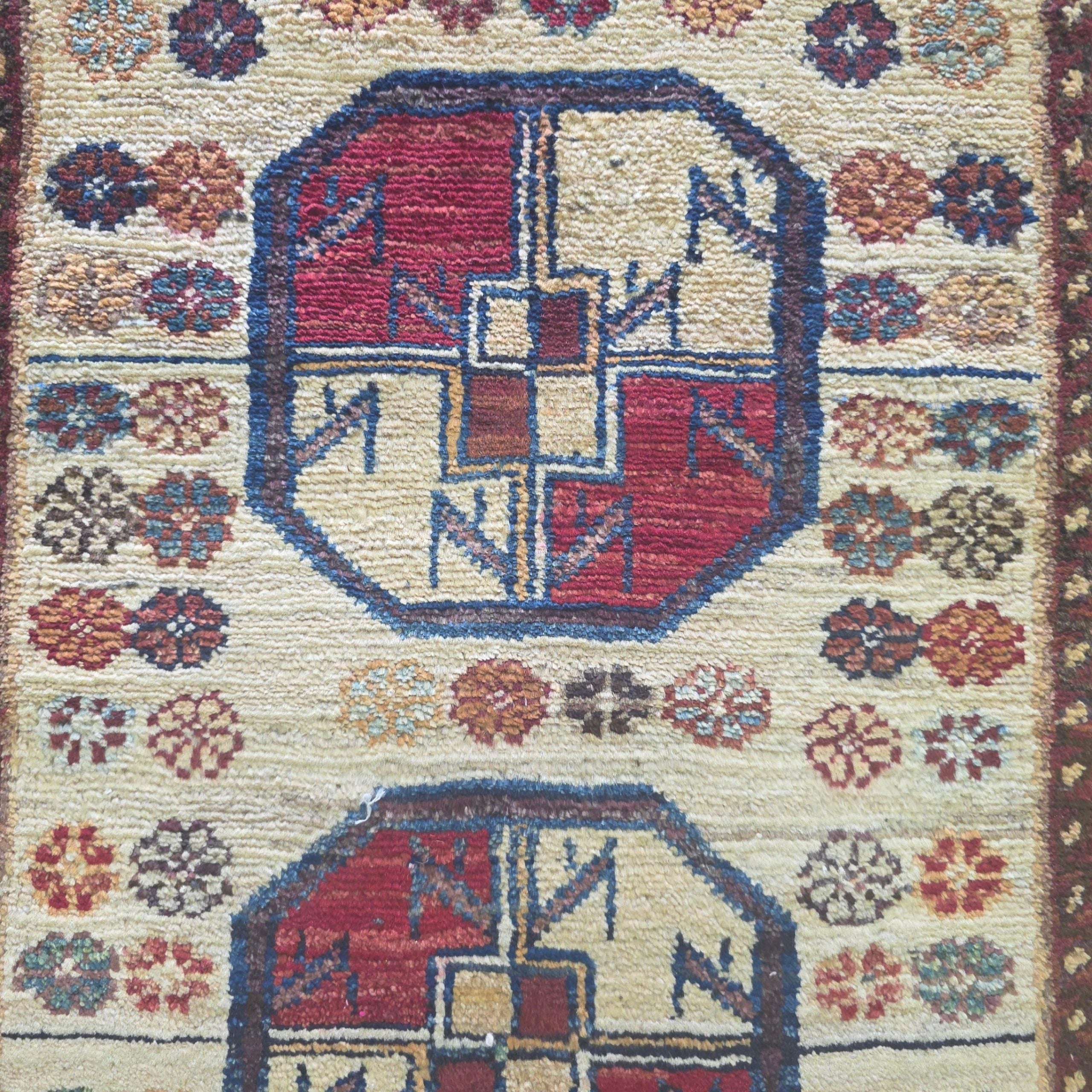 60 x 40 cm Afghan Chobi Hand-Knotted Wool Rug in Brown and Ivory
