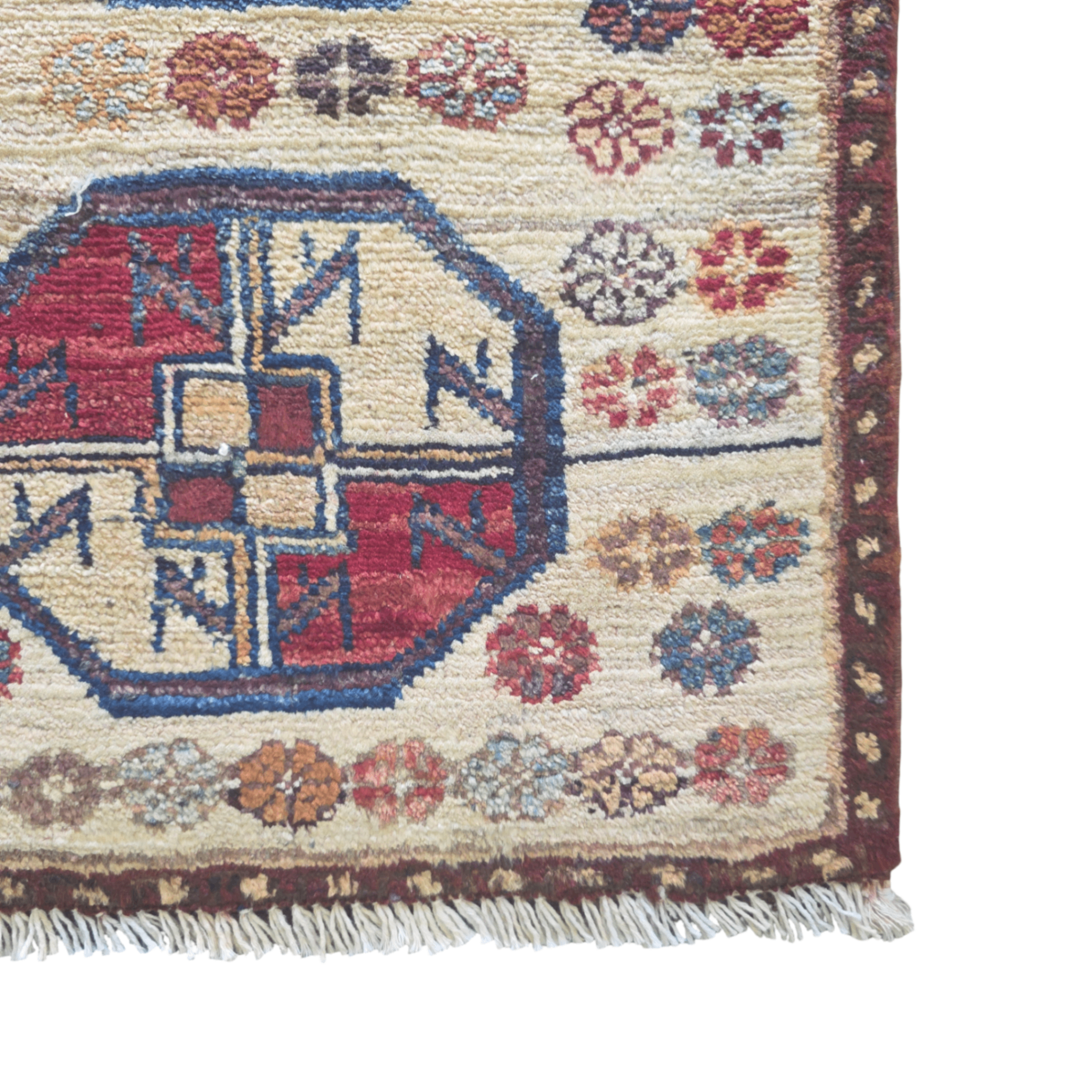 60 x 40 cm Afghan Chobi Hand-Knotted Wool Rug in Brown and Ivory