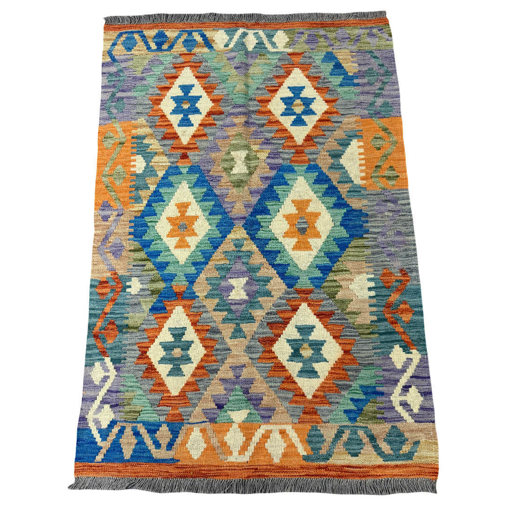 147 x 100 cm Hand-Woven Afghan Kilim Rug – Wool Flatweave