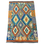 147 x 100 cm Hand-Woven Afghan Kilim Rug – Wool Flatweave