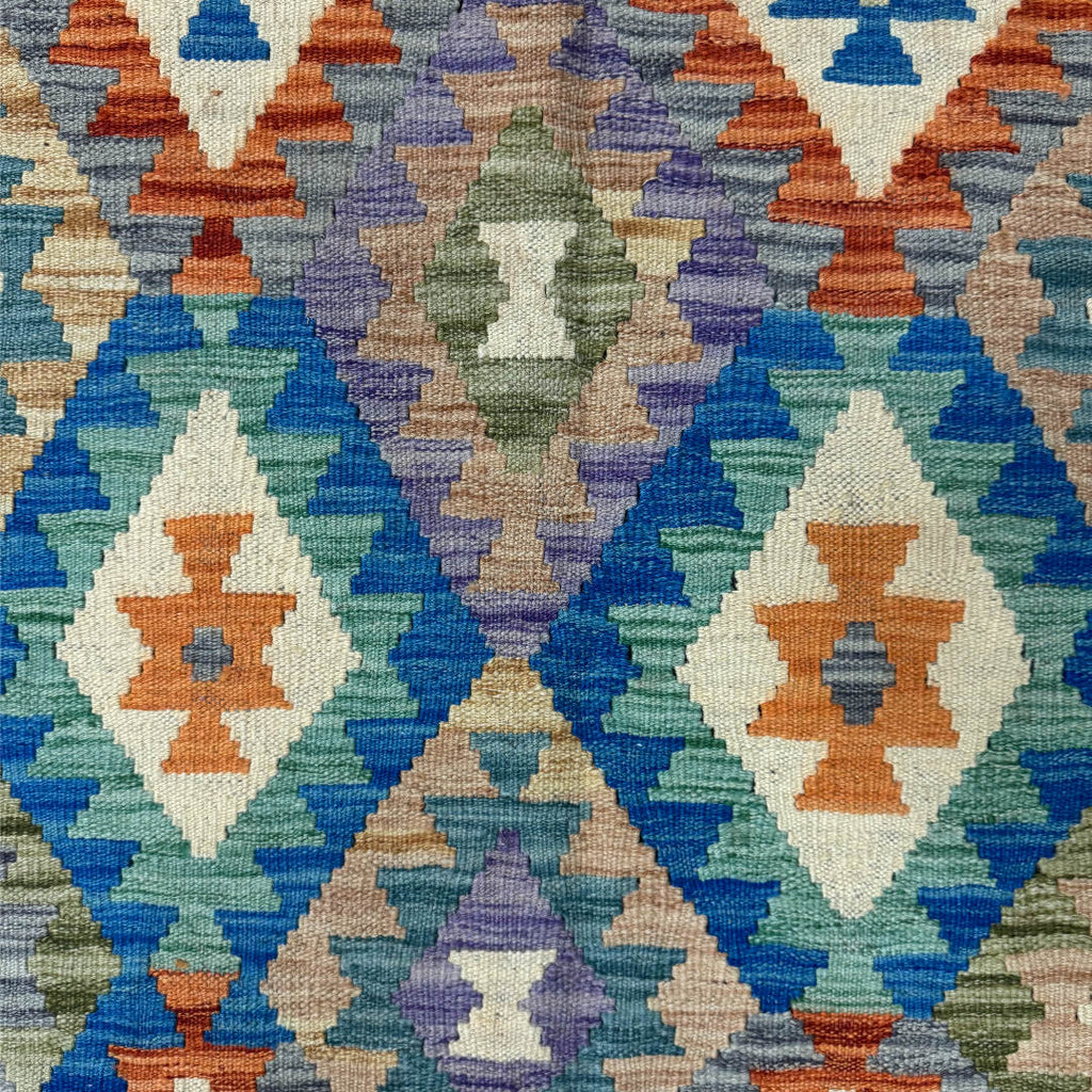 147 x 100 cm Hand-Woven Afghan Kilim Rug – Wool Flatweave