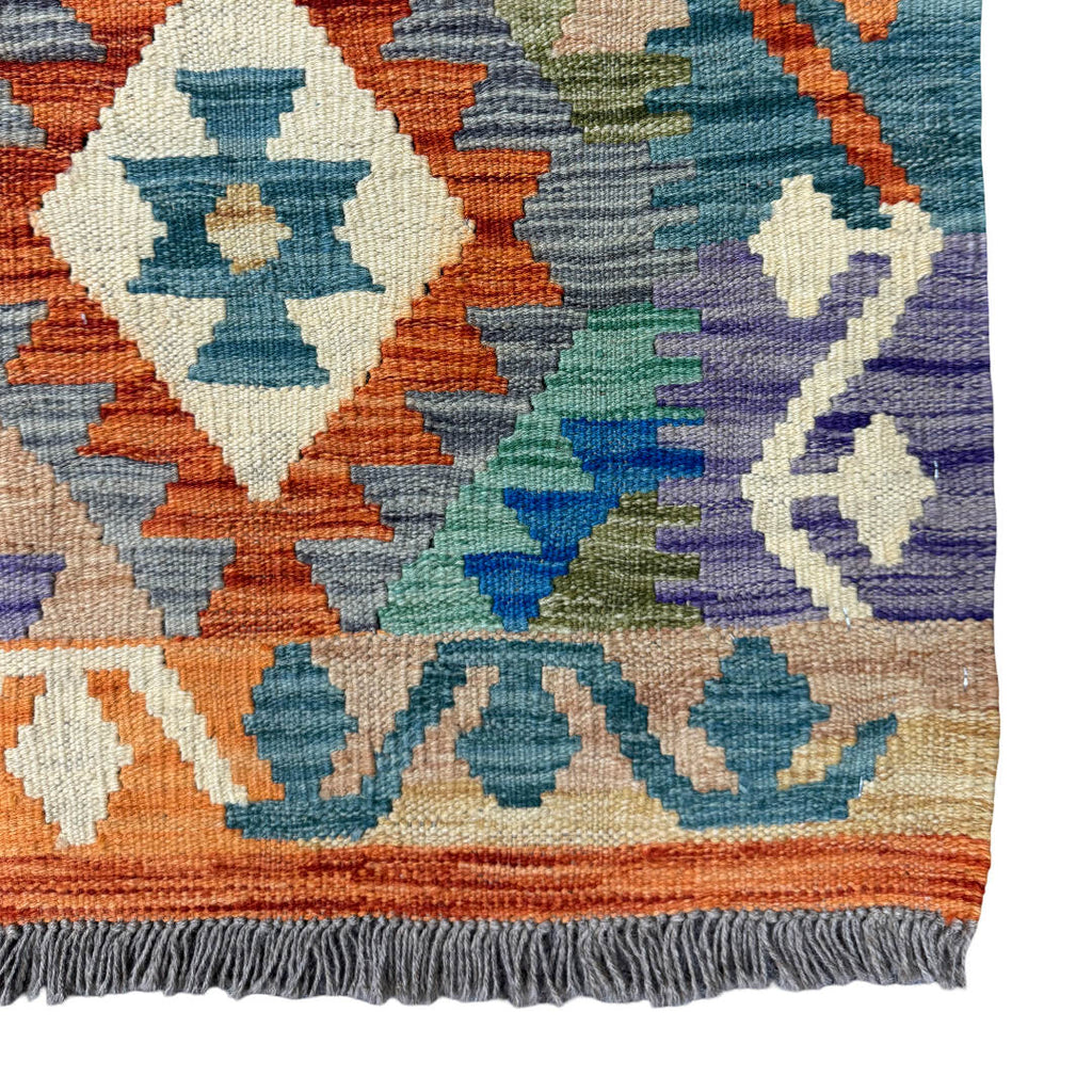 147 x 100 cm Hand-Woven Afghan Kilim Rug – Wool Flatweave