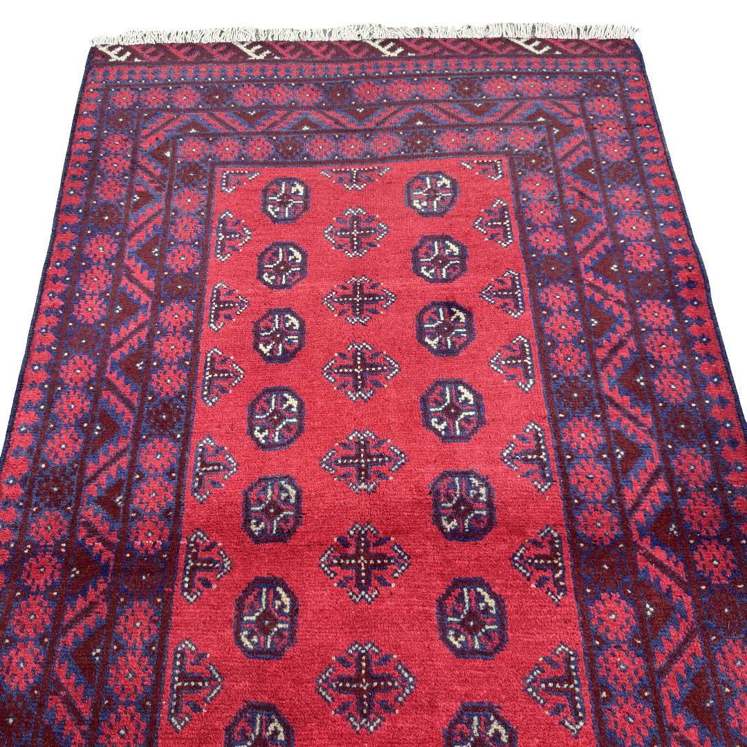 195 x 105 cm Hand-Knotted Afghan Bokhara Akche Rug