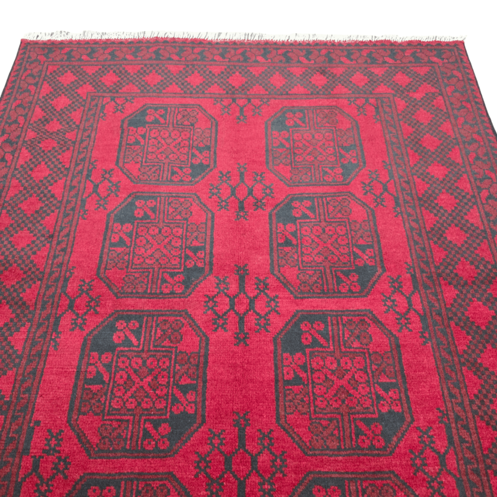 197 x 151 cm Hand-Woven Red Afghan Akche Wool Rug
