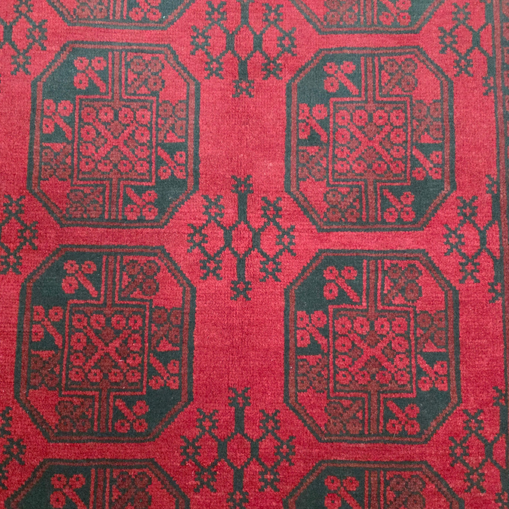 197 x 151 cm Hand-Woven Red Afghan Akche Wool Rug