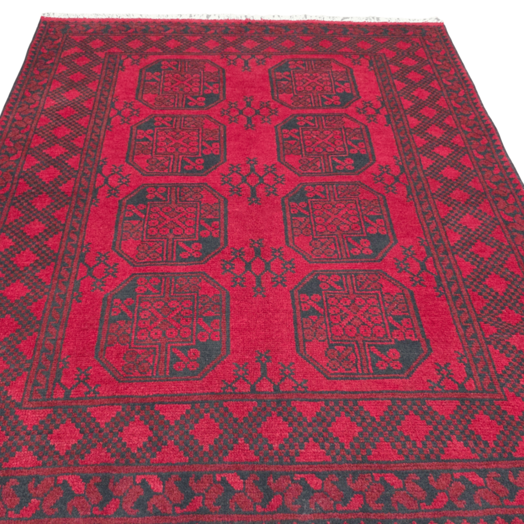 197 x 151 cm Hand-Woven Red Afghan Akche Wool Rug