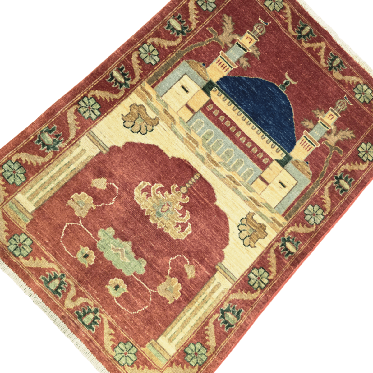 124 x 80 cm Hand Knotted Afghan Chobi Muslim Prayer Matt Wool Rug