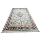 275 x 186 cm Hand-Knotted Vintage Persian Kashan Cream Wool Rug