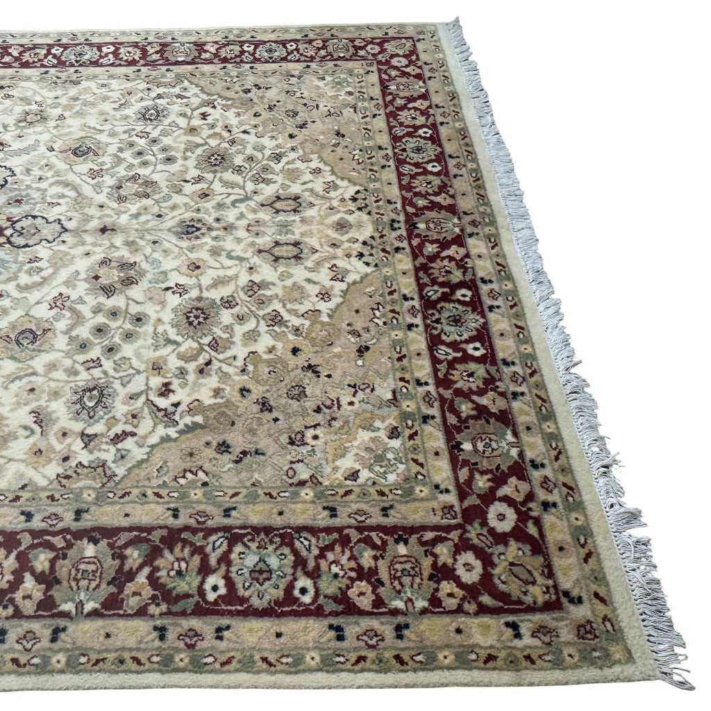 275 x 186 cm Hand-Knotted Vintage Persian Kashan Cream Wool Rug