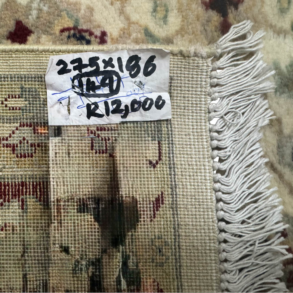 275 x 186 cm Hand-Knotted Vintage Persian Kashan Cream Wool Rug