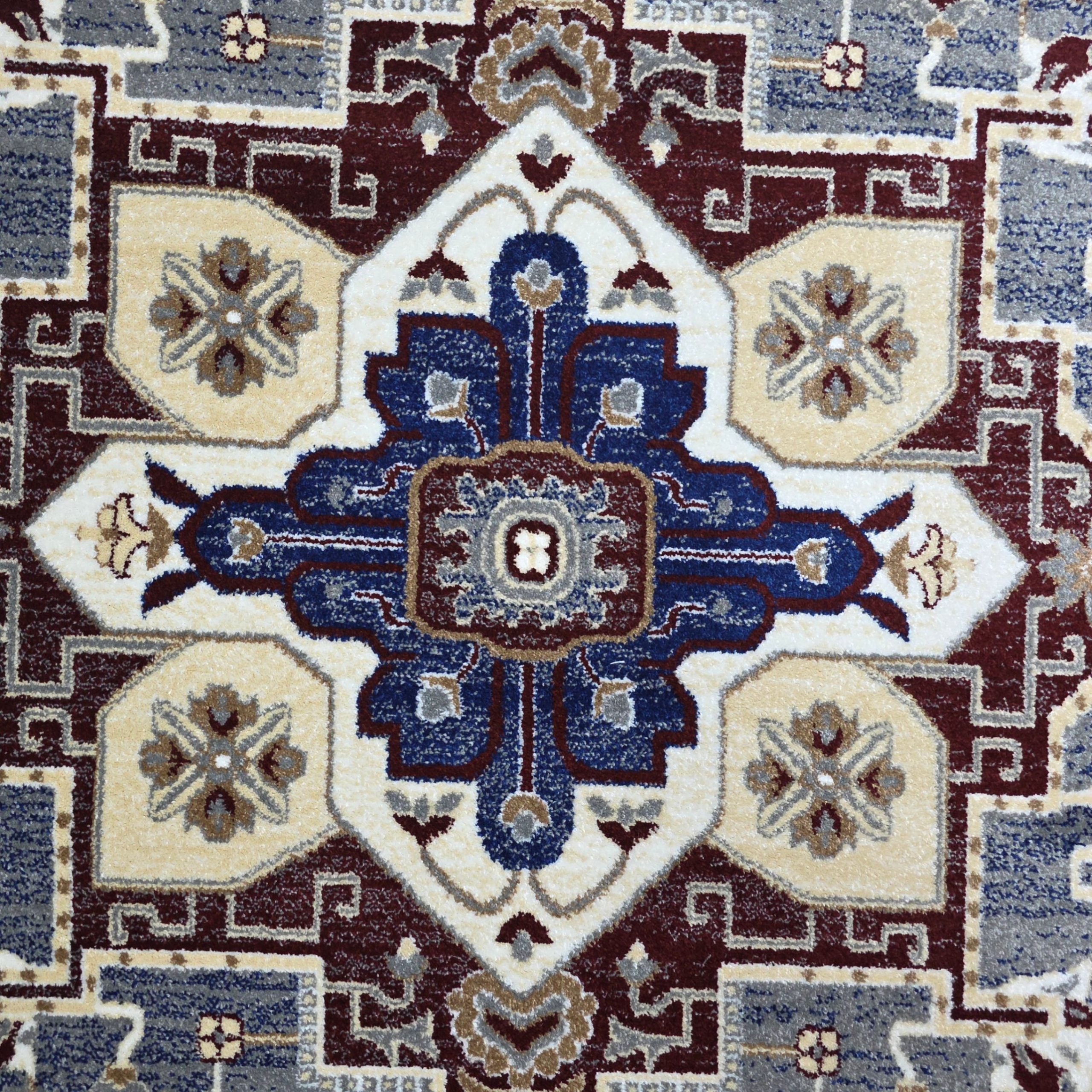 Grey and maroon Heriz design rug detail