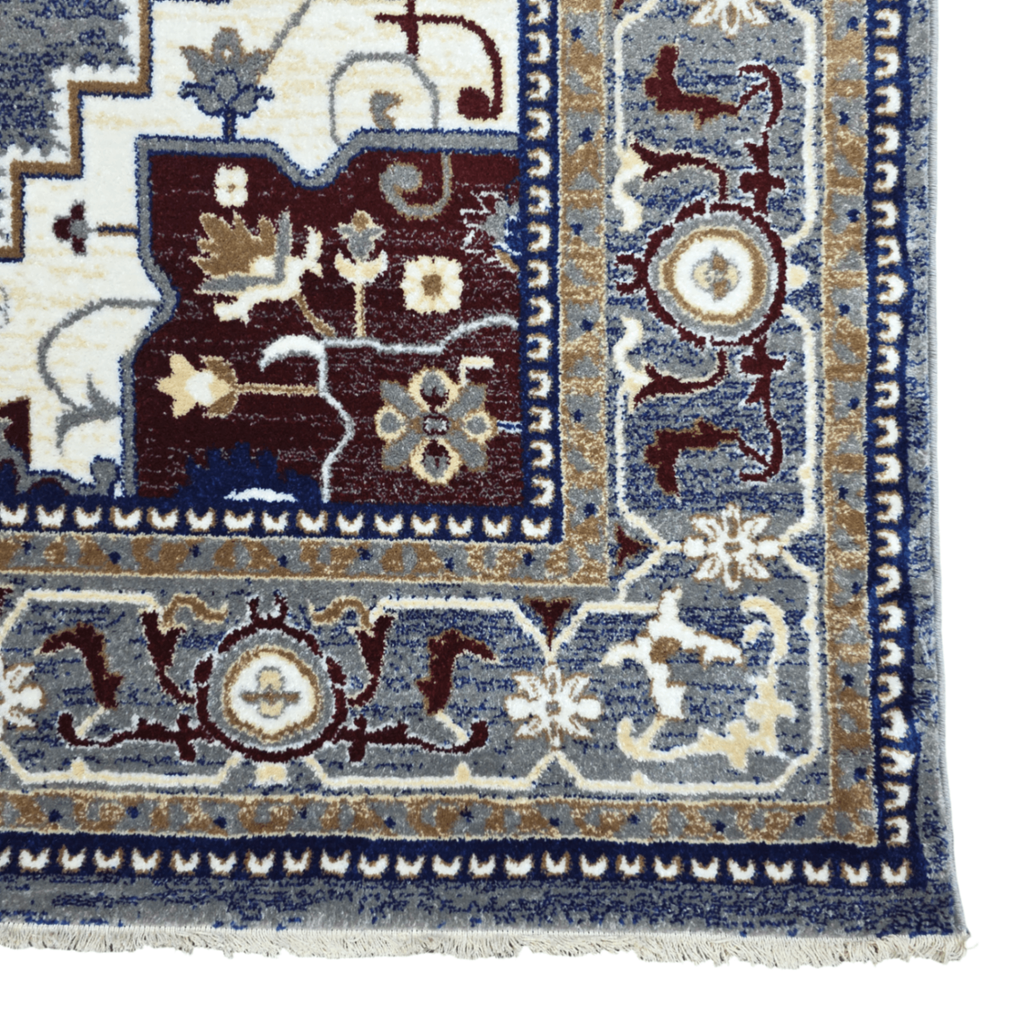 Grey and maroon Heriz design rug detail