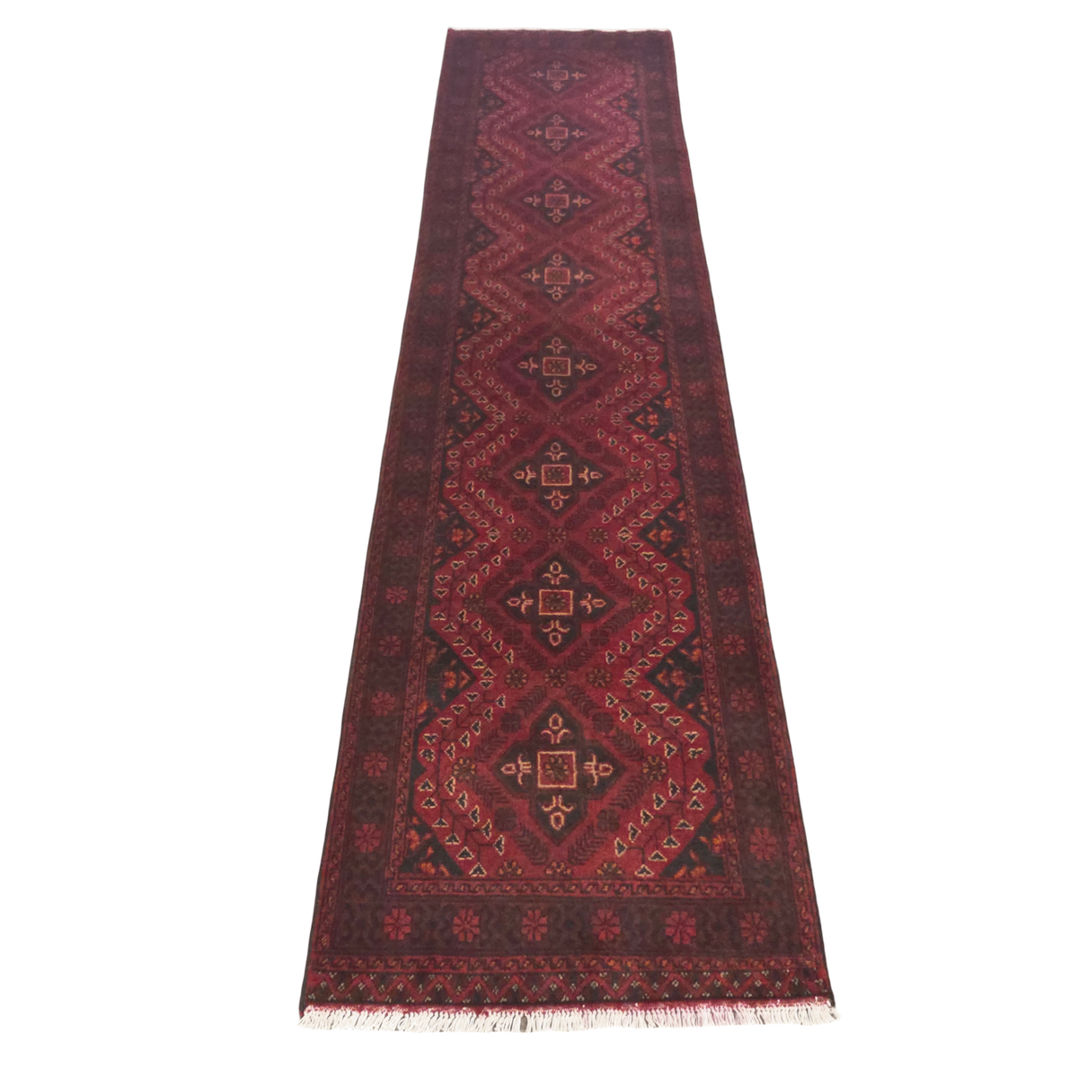 293 x 76 cm Hand Knotted Afghan Turkmen Wool Runner Rug